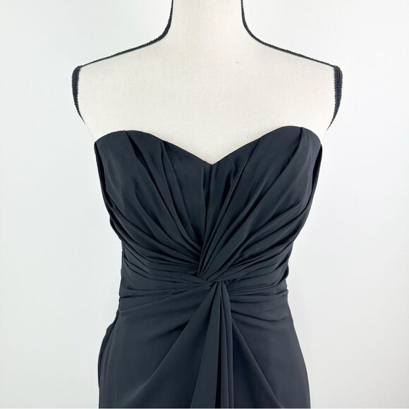 Strapless Mori Lee Black Chiffon Overlay  Gown w/Flattering Pleating Sz 8 - Picture 4 of 12